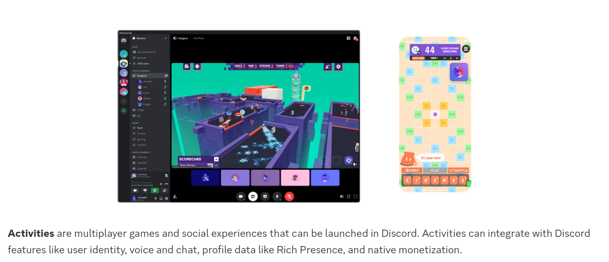 Site do Discord explicando o que é activity
