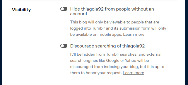 Minha configuração de privacidade no tumblr